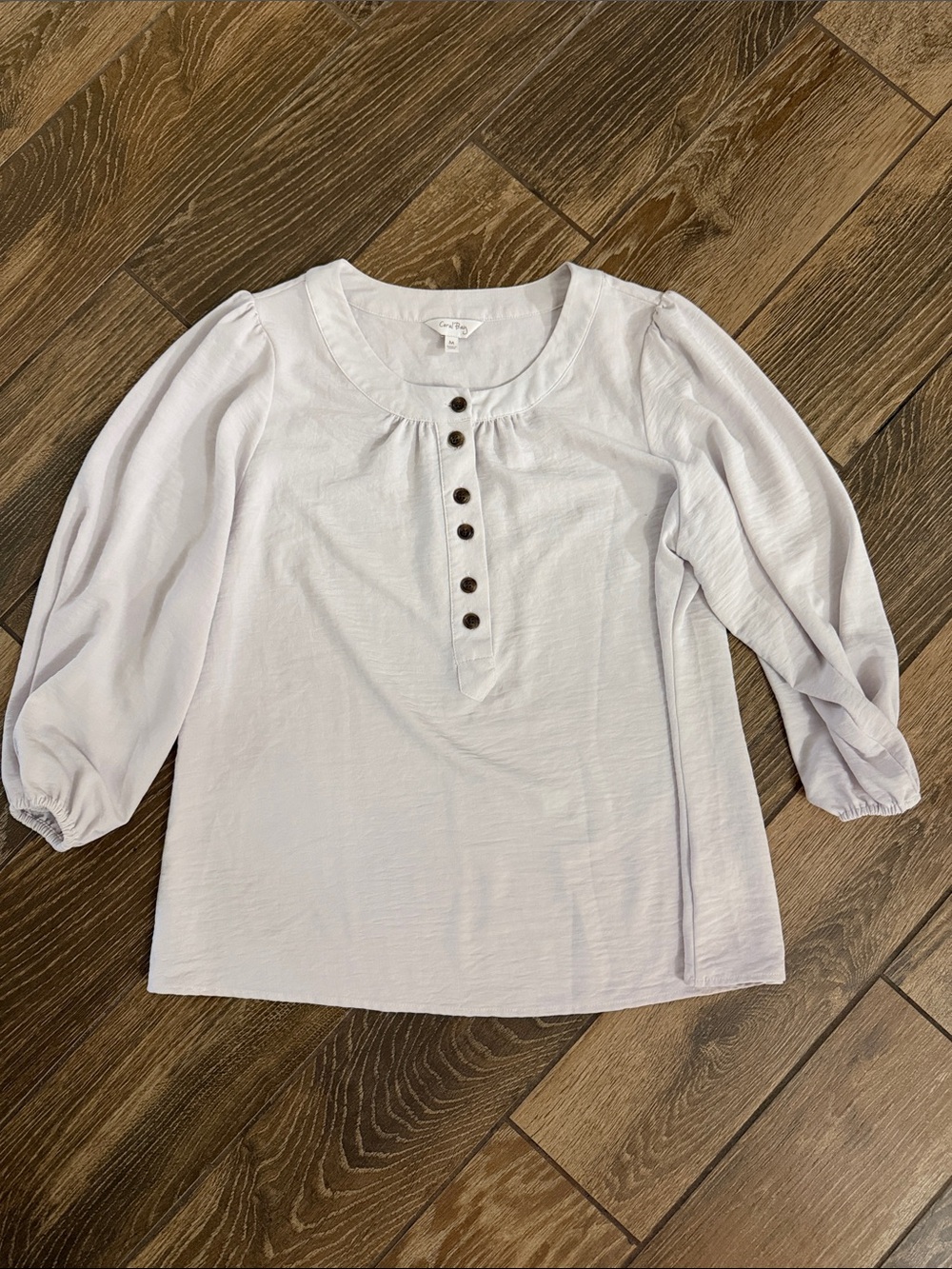 Coral Bay White Puff-Sleeve Button Henley Top